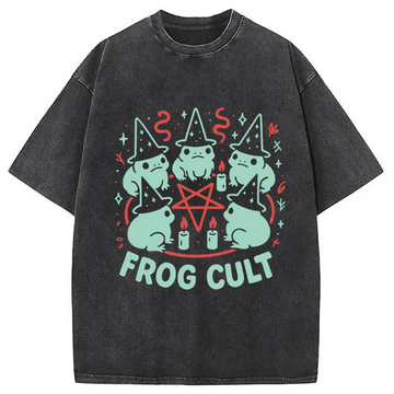Personality fashion Frog Cult Meme Washed T-Shirt