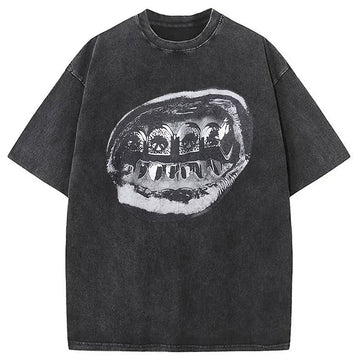 Personality fashion Foil Diamonds Lips Washed T-Shirt