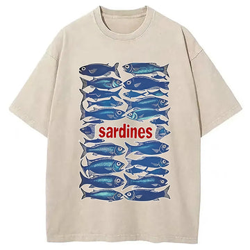 Personality fashion Japan Sardines Washed T-Shirt