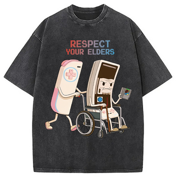 Personality fashion Respect Elders Washed T-Shirt