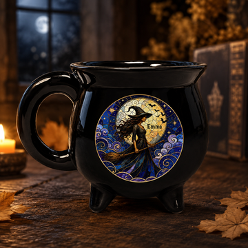 Moonlit Witch Cauldron Coffee Mug, Personalized Halloween Gifts for Her