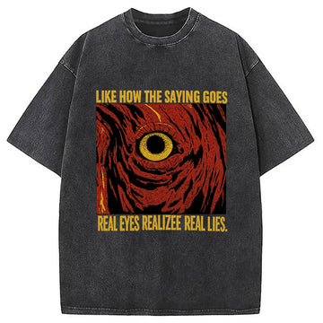 Personality fashion Real Eyes Vintage Horror Washed T-Shirt