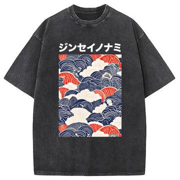 Personality fashion Japanese Wave Cloud Washed T-Shirt