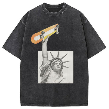 Personality fashion Living In The City Washed T-Shirt