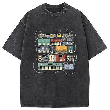 Personality fashion Electronic Musician Synthesizer and Drum Machine Dj Washed T-Shirt