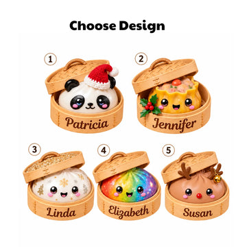 Personalized Glitter Dumpling Ornament, Cute Dim Sum Acrylic Squishy Style Christmas Ornament, Christmas Gift For Kid