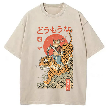 Personality fashion Tiger Catana Washed T-Shirt