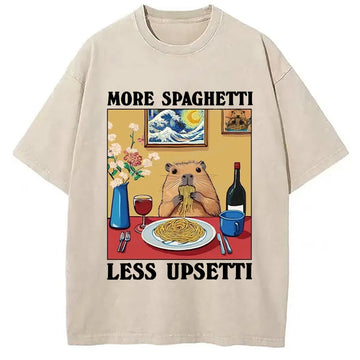 Personality fashion More Spaghetti Less Upsetti Capybara Washed T-Shirt