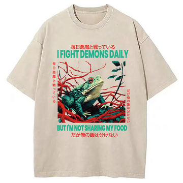 Personality fashion Japanese Frog Horror Art Washed T-Shirt