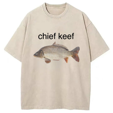 Personality fashion Chief Keef Fish Washed T-Shirt