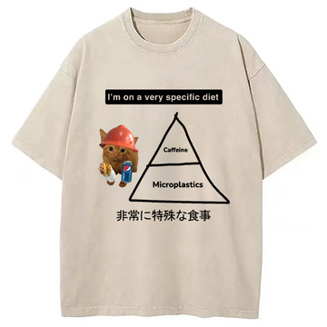 Personality fashion A Very Specific Diet Cat Meme Washed T-Shirt