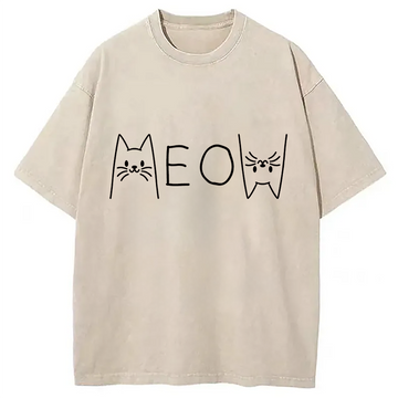 Personality fashion Meow Cat Meme Washed T-Shirt