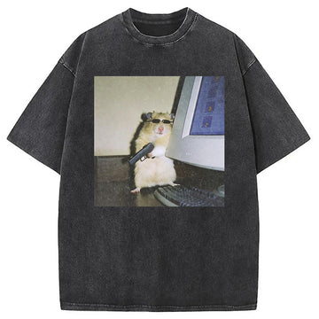 Personality fashion Cyber Hamster Washed T-Shirt