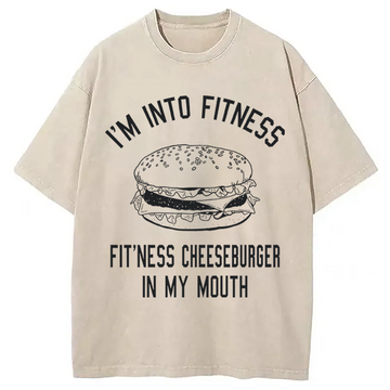 Personality fashion Fitness Cheeseburger Washed T-Shirt