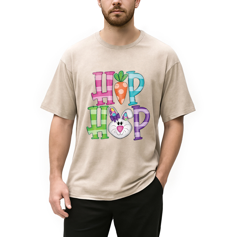 Personality fashion Hip Hop Easter Bunny Washed T-Shirt