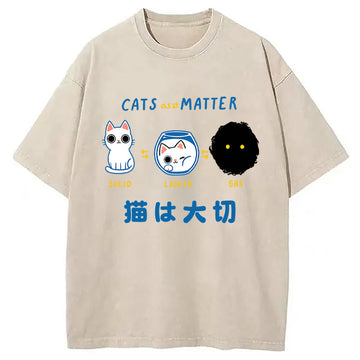 Personality fashion Cats Matter Funny Science Kitty Washed T-Shirt