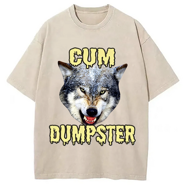 Personality fashion Dumpster Wolf Meme Washed T-Shirt