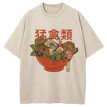 Personality fashion Ramen Raptors Washed T-Shirt