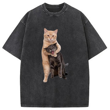 Personality fashion Fighting Cat Washed T-Shirt