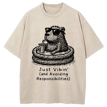 Personality fashion Capybara On A Bathing Vacation Washed T-Shirt