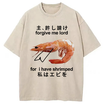 Personality fashion Retreating Shrimp Washed T-Shirt