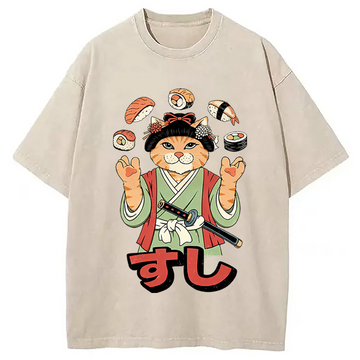 Personality fashion JUGGLING SUSHI Washed T-Shirt