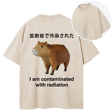 Personality fashion Capybara Contaminated By Radiation Back Washed T-Shirt