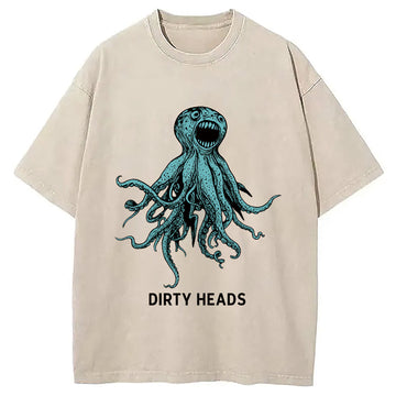 Personality fashion Dirty Heads Blue Octopus Washed T-Shirt