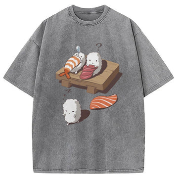 Personality fashion Funny Sleep Walking Nigiri Sushi Washed T-Shirt