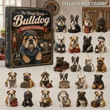 The Vintage Garage Bulldog Advent Calendar 2026 24 Day Festive Countdown Acrylic Charms Blind Box Gift For Bulldog Lovers