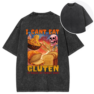 Personality fashion I Can't Eat Gluten Funny Meme Back Washed T-Shirt