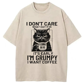 Personality fashion Funny Grumpy Cat Washed T-Shirt