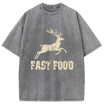 Personality fashion Fast Food Deer Washed T-Shirt