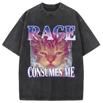 Personality fashion Rage Consumes Me Cat Funny Pet Meme Washed T-Shirt