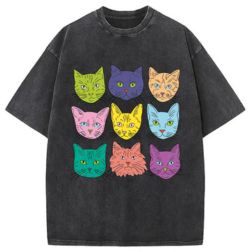 Personality fashion Cats' Faces Washed T-Shirt