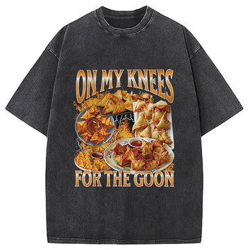 Personality fashion On My Knees Funny Crab Rangoon Meme Washed T-Shirt