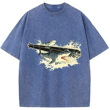 Personality fashion Shark and Submarine Washed T-Shirt