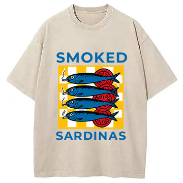 Personality fashion Smoked Sprats Ocean Washed T-Shirt
