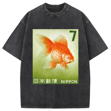 Personality fashion Goldfish Vintage Washed T-Shirt