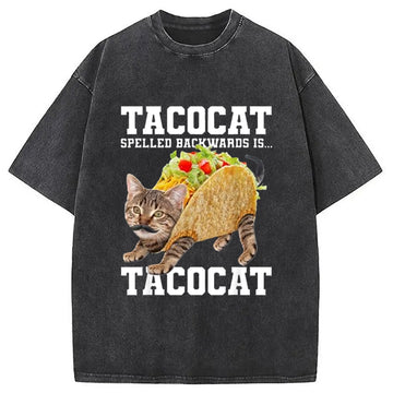 Personality fashion Tacocat Silly Cat Meme Washed T-Shirt