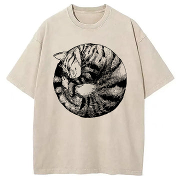 Personality fashion A Plate Of Cat Washed T-Shirt