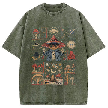 Personality fashion Frog Wizard Washed T-Shirt