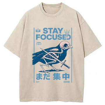Personality fashion Bird Skull Japanese Washed T-Shirt