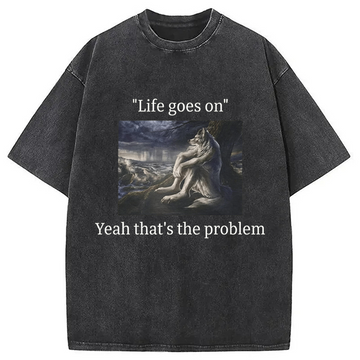 Personality fashion Depressed Wolf Meme Washed T-Shirt