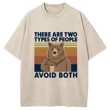 Personality fashion Bear Drink Coffee Washed T-Shirt