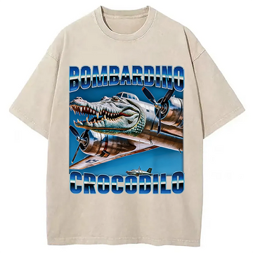 Personality fashion Bombardino Crocodilo Italian Brainrot Meme Washed T-Shirt