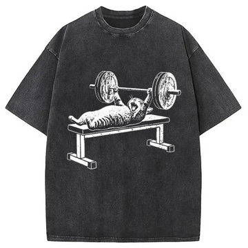 Personality fashion Funny Cat Gym Washed T-Shirt