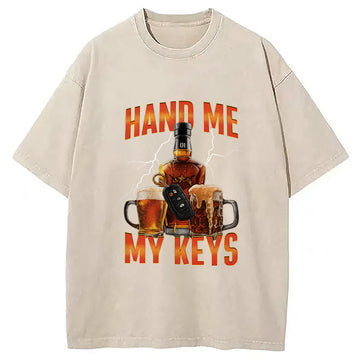 Personality fashion Hand Me The Keys Meme Washed T-Shirt