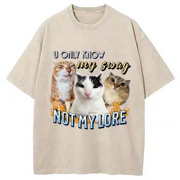 Personality fashion Funny Y2K Cat Meme Washed T-Shirt