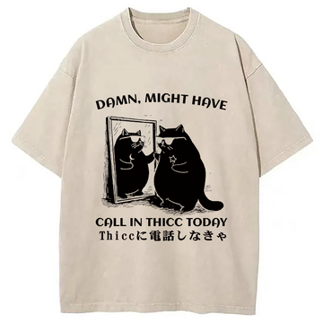 Personality fashion Black Cat Admiring Himself Washed T-Shirt